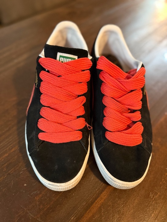 Puma ‘Black Cherry Tomato’ Suede Sneakers with Red Accents - Size 9.5M or 11W